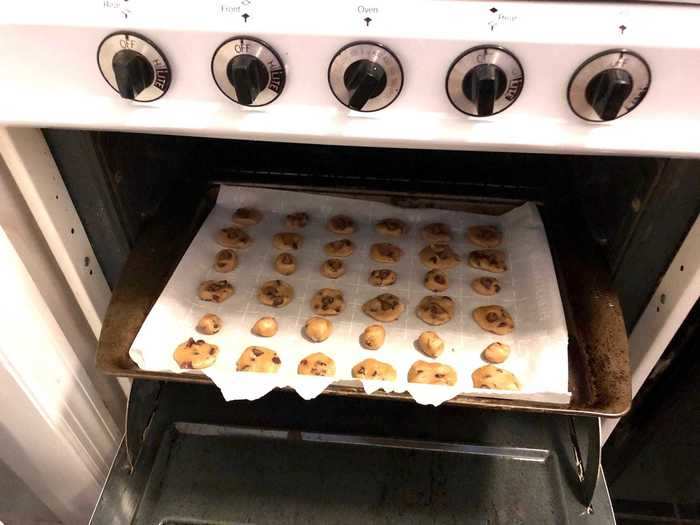 Then I popped the cookies into the oven, which I had preheated at 350 degrees Fahrenheit.