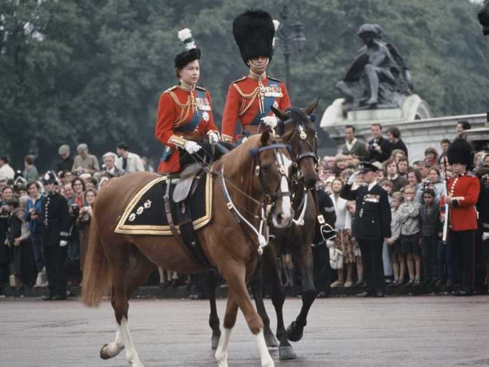 In the years that followed, the couple still appeared as equals together in public, as shown in this photo of them at Trooping the Colour in 1963.