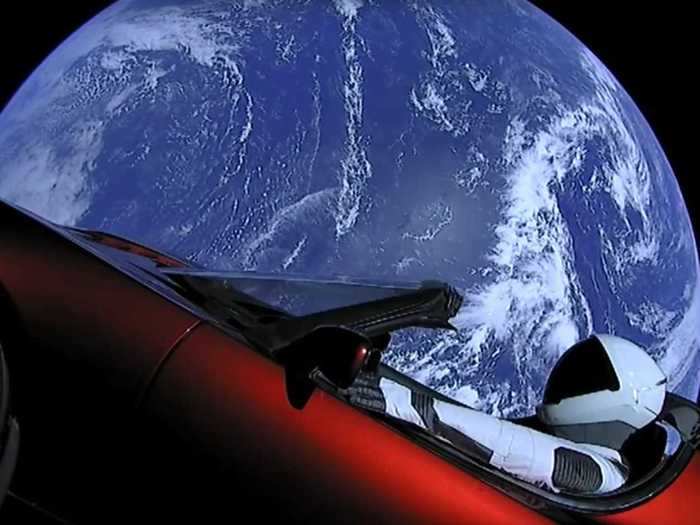 Musk sends his personal, red Tesla Roadster to the red planet.