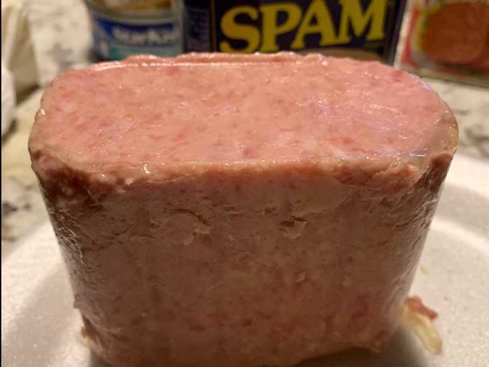 While it comes in a block, Spam looked and felt like actual meat.