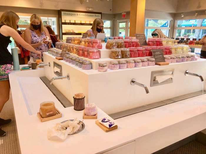 Even through our masks, we could smell the delicious aroma of the various scents and scrubs being tested out at the communal, no-touch hand washing station.