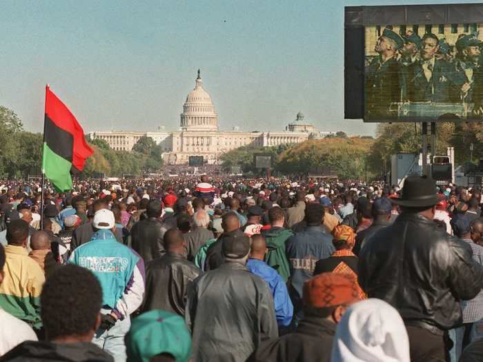 The Million Man March was to promote unity and family values in black communities and happened in Washington, DC, on October 16, 1995.