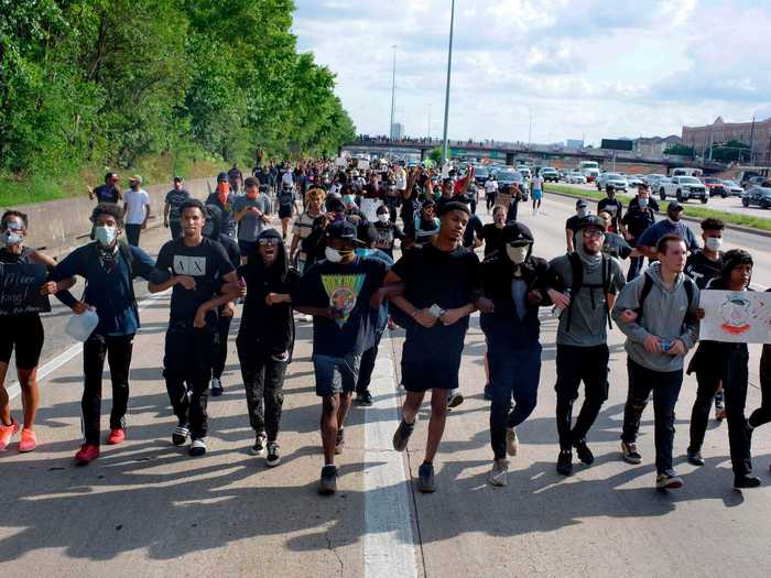 In many cases, protesters supported one another by linking arms.