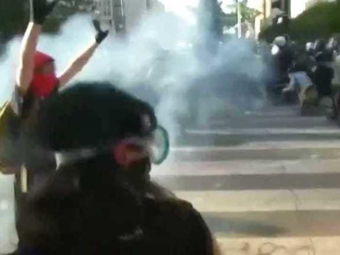 Footage from the protests showed police pushing protesters further away from the park and onto the streets.