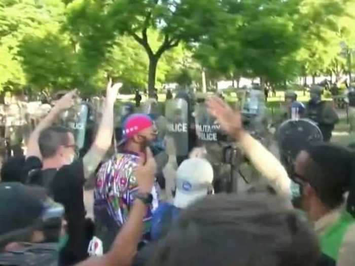 Police suddenly began pushing protesters away from the area in the minutes before Trump addressed the nation.