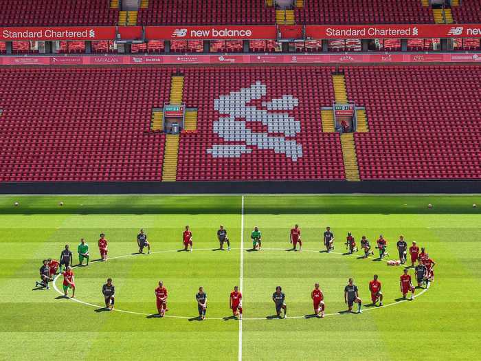 English Premier League side Liverpool FC took a knee during training.