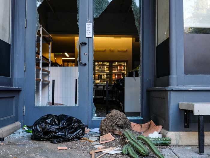 Looters also took out the doors and windows to Sweetgreen, a salad chain restaurant. It appeared that much of the store