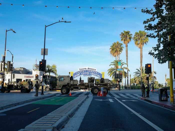 Along Ocean Avenue, more National Guard members blocked off the entrance to the famed Santa Monica Pier. The National Guard warned people that the walkway and pier were closed.