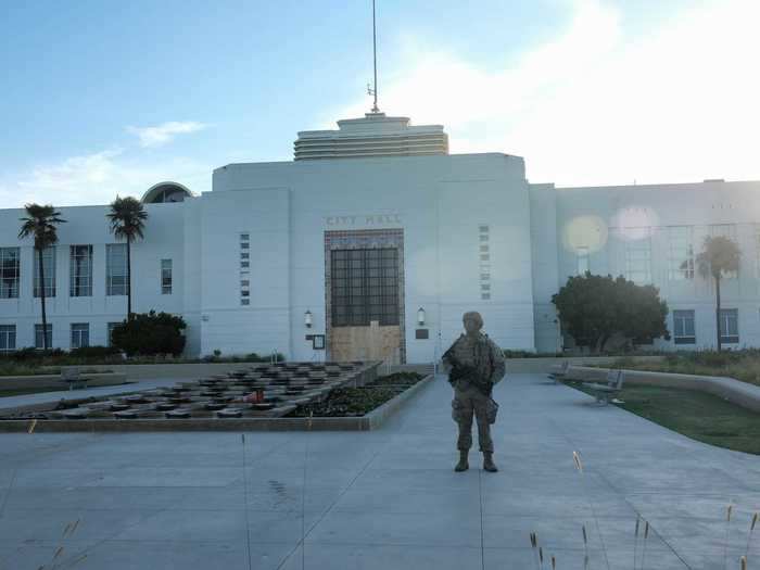 A single National Guard member stood in front of the courthouse.