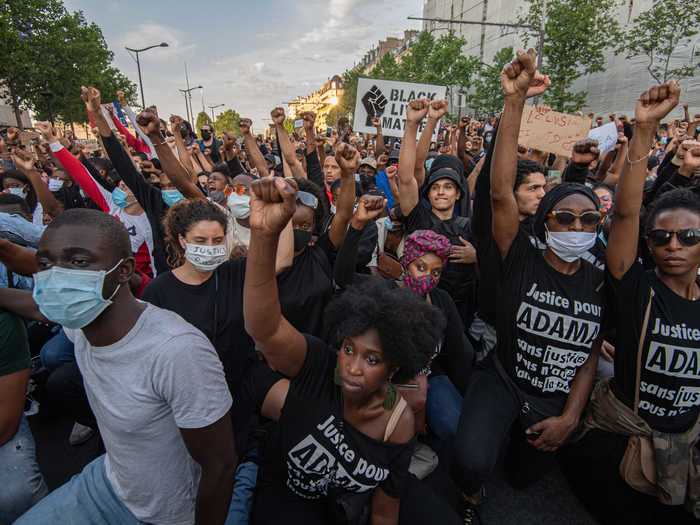 The march was also full of "Black Lives Matter" banners and placards reading Floyd