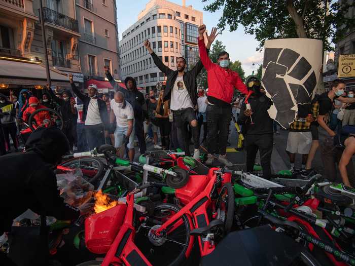 Paris police banned the protest on Tuesday, saying it broke social-distancing rules put in place due to the coronavirus, but it went ahead regardless.