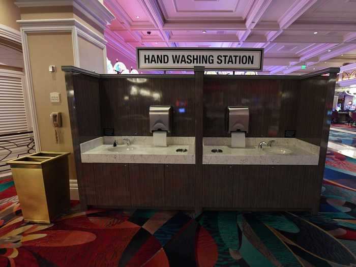 The casino floor has its own hand-washing station as well.