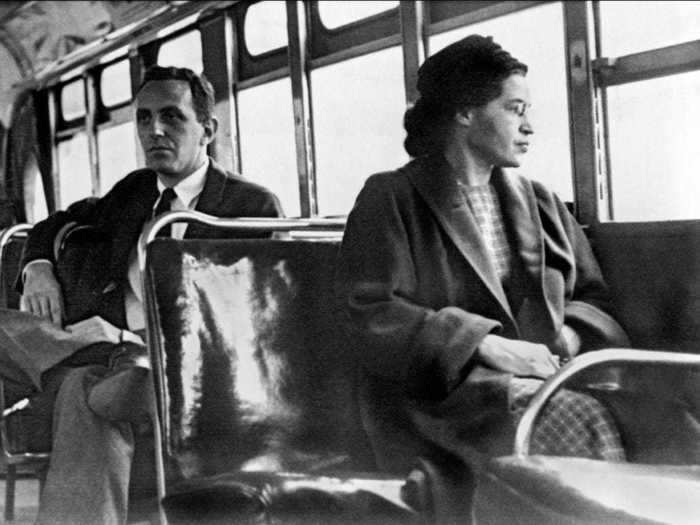 In 1955, Rosa Parks refused to give up her seat to a white man on a bus, which launched the civil rights movement.