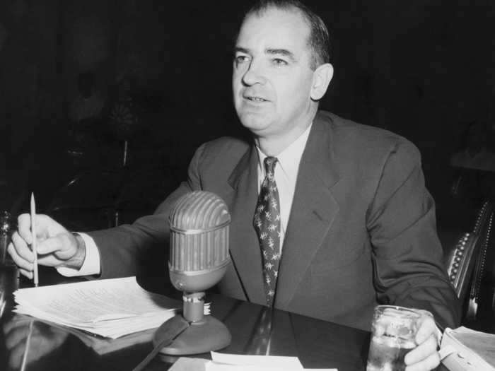 Senator Joseph McCarthy began holding public hearings of people accused of communism in 1954.