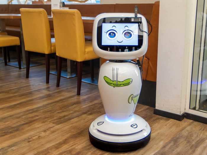 Then, the robot takes customers