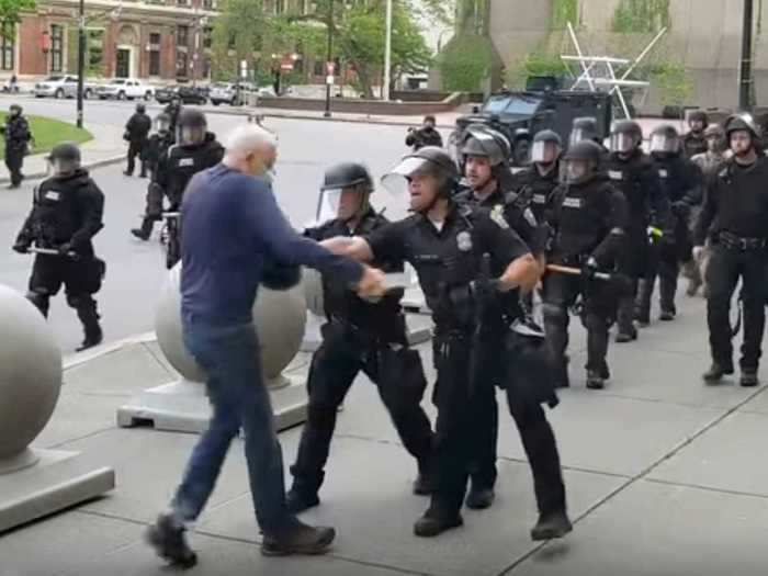 And in Buffalo, New York state, two officers were suspended after shoving a 75-year-old protester to the ground.