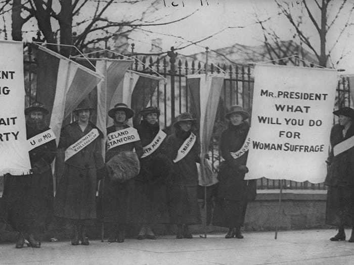 In 1917, ten suffragists, who called themselves the "silent sentinels," were arrested when they picketed outside the White House. The women