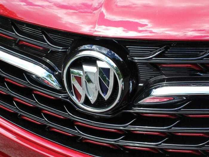 Buick went back to its old red-white-blue tri-shield badge badge design several years back, and it was a great call. The classic emblem sits nicely on the black-and-red grille, between chrome wings.