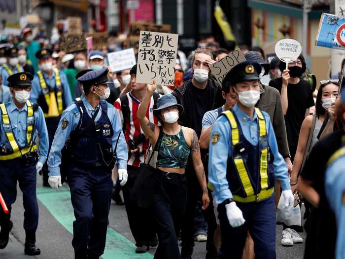 In Tokyo, people protested the perceived mistreatment of a Kurdish man who said he was shoved to the ground after being pulled over while driving, Reuters reported on June 6.