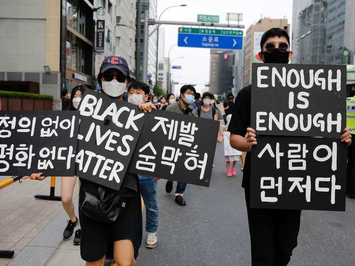 Over in Asia, dozens in South Korea protested the death of George Floyd on June 6, per Reuters.