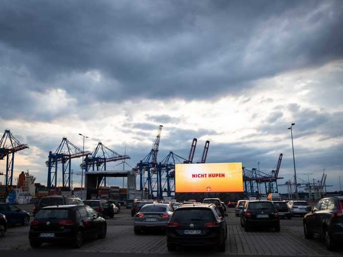 Due to lack of use, this cruise ship terminal in Hamburg has been turned into an open-air drive-in cinema with room for 620 cars in front of a 220 square-meter screen.