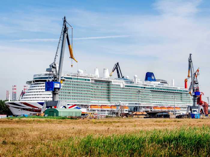 This gas-powered cruise ship was due to make its maiden voyage in 2020. The unnamed ship, owned by Carnival, is laid up in Rotterdam, Holland.