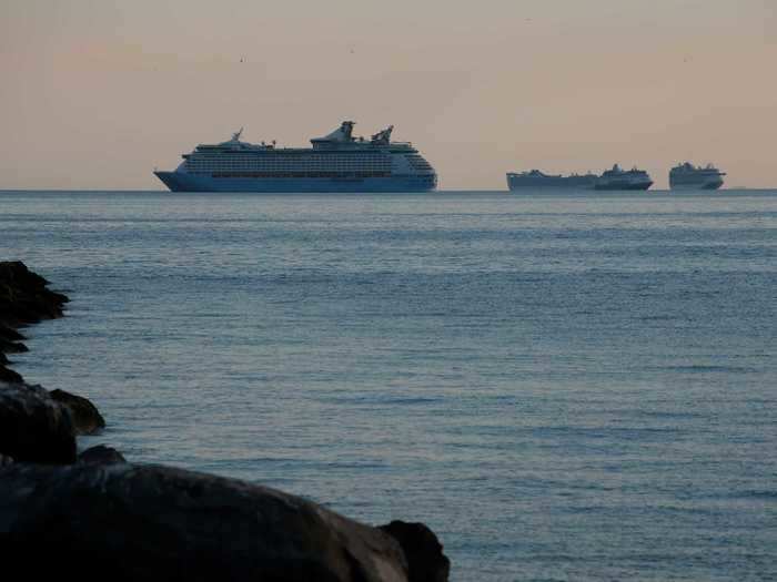 Across the world, a group of passenger-free cruise ships were also anchored in Manila Bay, Philippines, for several weeks while crews were tested for COVID-19.