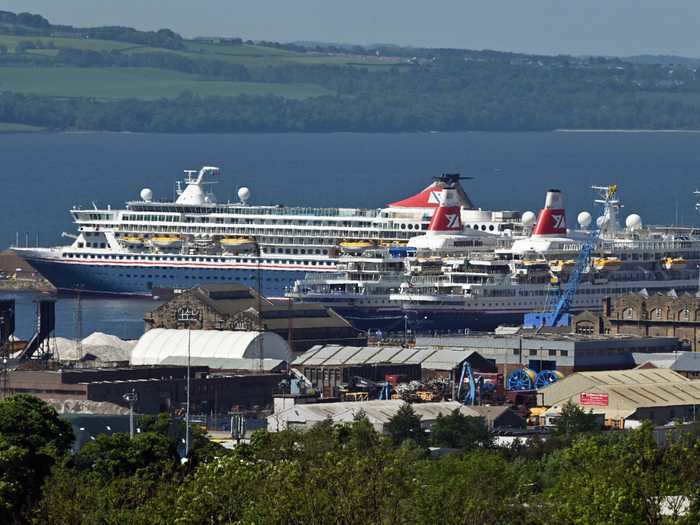 Meanwhile three cruise ships, owned by the Fred Olsen Cruise Lines company, are laid up in Rosyth, Scotland.