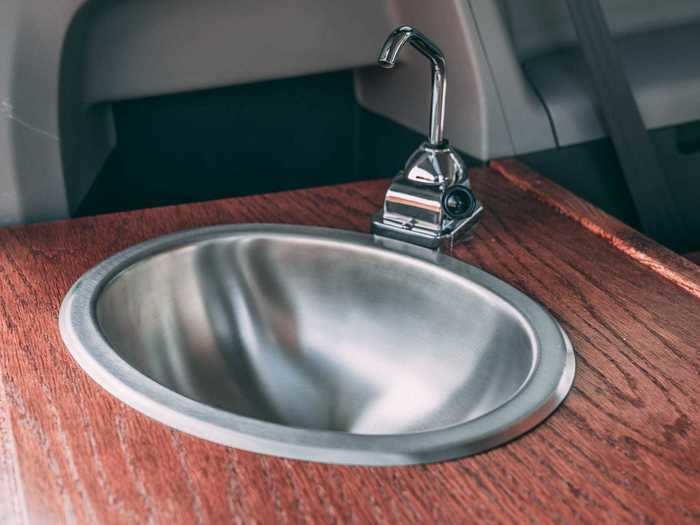 Drinking water in the kitchen is supplied with a six-gallon jerry can.