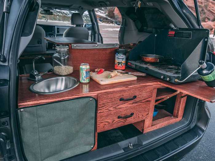 Extra countertop space can be pulled out.