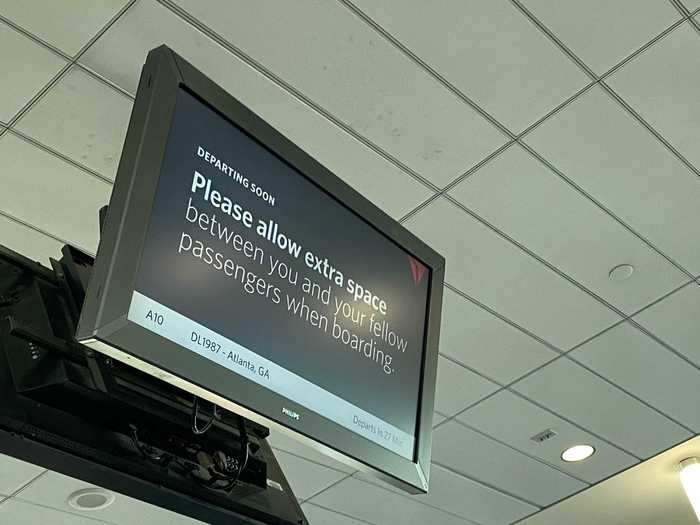 The message was echoed on the overhead screens that display flight information.