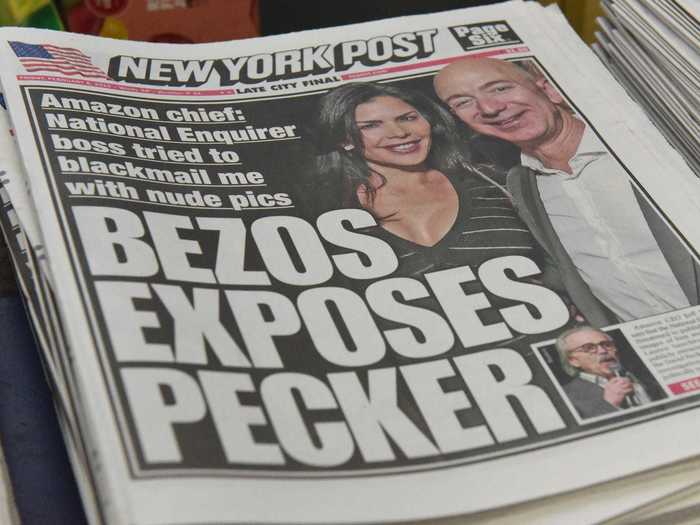 In February 2019, Bezos published an explosive blog post titled "No thank you, Mr. Pecker," in which he accused National Enquirer publisher AMI and its CEO, David Pecker, of trying to blackmail him.