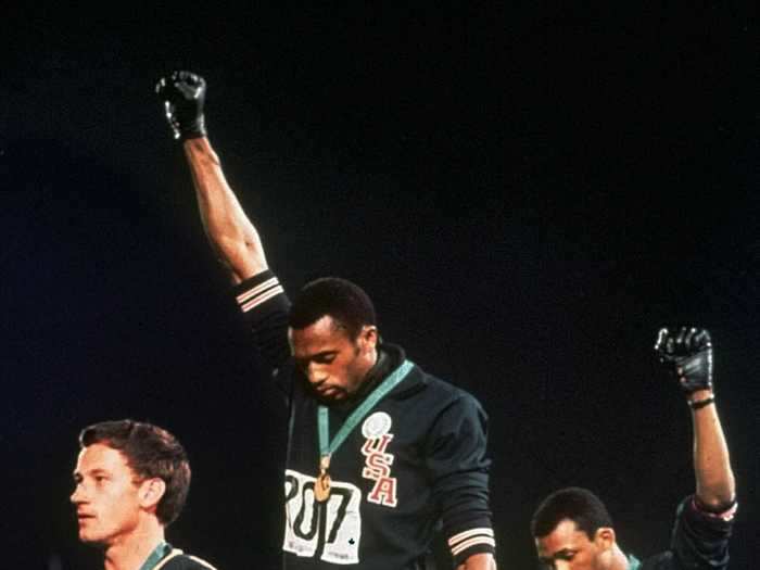 At the 1968 Summer Olympics, Tommie Smith and John Carlos staged a protest and displayed a symbol of Black power during their medal ceremony.