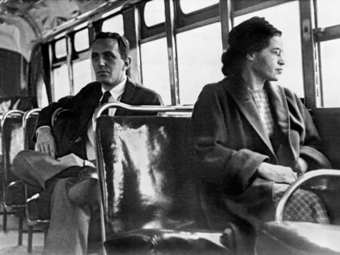 This photo of Rosa Parks sitting in the front of a bus was actually taken after the Supreme Court disbanded Montgomery