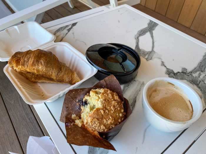 In the morning, I picked up a croissant and a muffin from the lobby café, which we enjoyed on our room