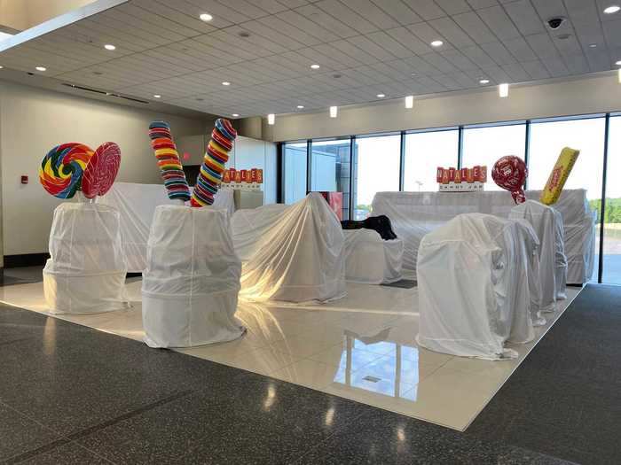 Non-essentials, like this candy shop, could not sell their wares to the captive customers seeking last-minute treats and goodies before their flights.