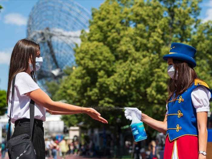 Parks will be equipped with hand sanitizer, given out by employees and machines.