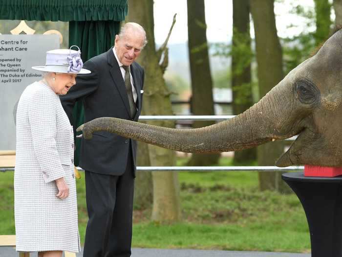 She befriended an elephant at the Whipsnade Zoo in Dunstable, England.