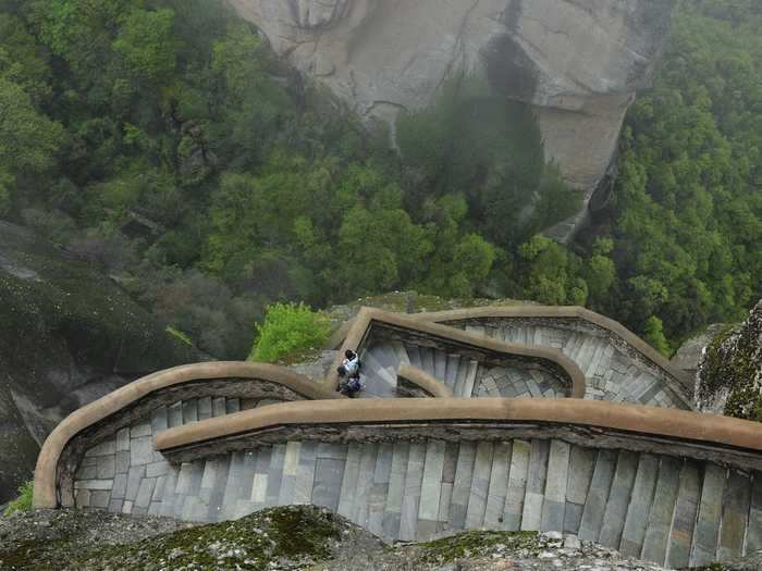 Today, the monasteries are accessible by paved roads, bridges, and stairs cut into the mountains.