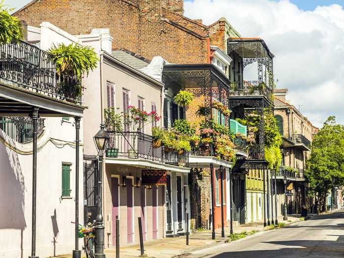 The architecture in New Orleans, Louisiana, was influenced by French and Spanish settlers.