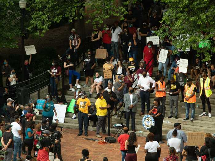 On June 3, people gathered in downtown Huntsville, Alabama, to protest.