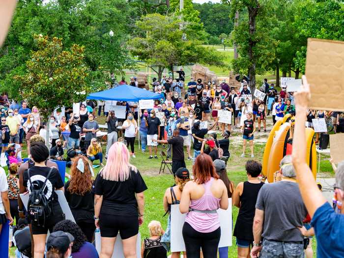 On June 7, protesters gathered in the Market Common in Myrtle Beach, South Carolina.