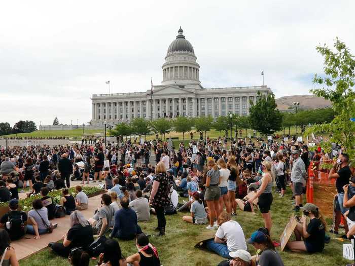 Protesters in Salt Lake City, Utah, gathered outside the state capitol building for a peaceful demonstration.