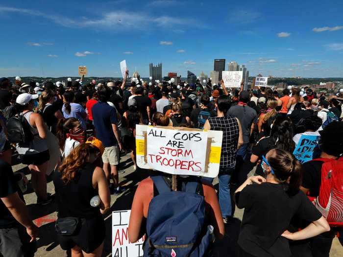 In Pittsburgh, Pennsylvania, protesters overlooked the city during a Black Lives Matter rally on June 7.