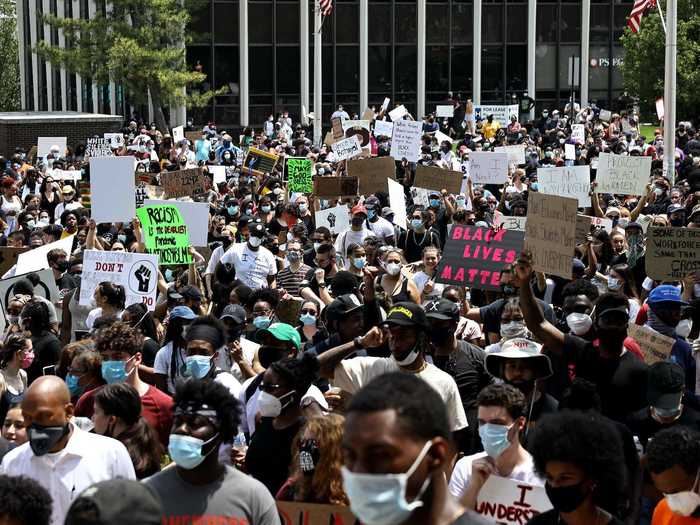 In West Orange, New Jersey, demonstrators gathered in a massive crowd outside the municipal building on June 6.