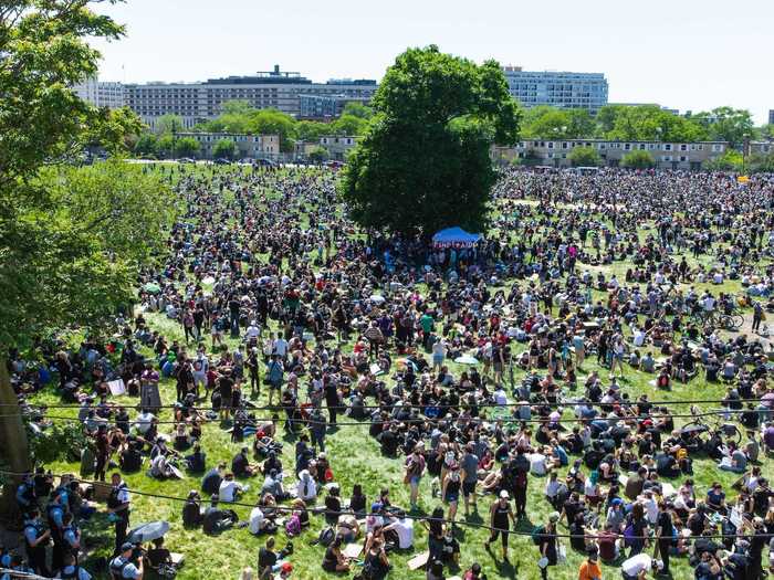 In Chicago, Illinois, thousands of people gathered in Seward Park on the 12th straight day of protests.