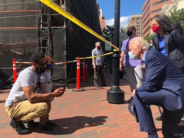 In Wilmington, Delaware, Democratic presidential nominee Joe Biden met with protesters and took a knee to signify his support for the movement.