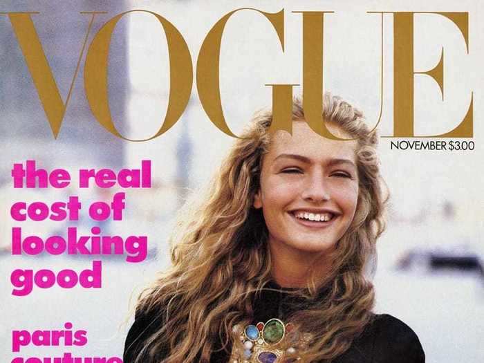 Her first cover for American Vogue made a huge statement in the industry: Israeli model Michaela Bercu wore a haute couture Christian Lacroix jacket with stonewashed Guess jeans, styled by Carlyne Cerf de Dudzeele.