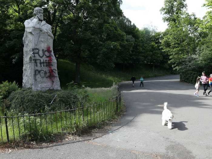 In the same park, the statue of Thomas Carlyle, a controversial Victorian author, was also defaced.