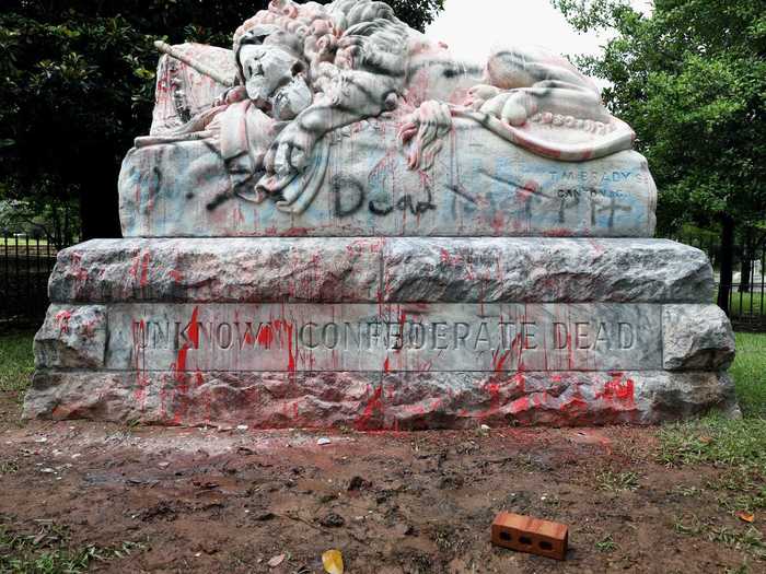 And protesters spray-painted a monument dedicated to an unknown Confederate soldier in the same cemetery.